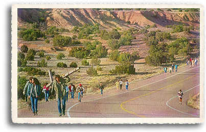 The faithful line the roads of New Mexico North of Santa Fe each year during Easter week. They are making their way to el Santuario de Chimayo in the annual Easter pilgrimage. Some walk hundreds of miles to reach the Santuario in time for Easter. Some pilgrims carry large crosses in remembrance of the sacrifice Christ made for the faithful.